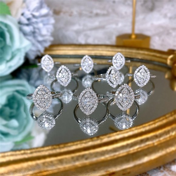 💥 Beautiful Marquis Hollow Anillos Zircon Silver PlatedUNVN12043 - Picture 8 of 9